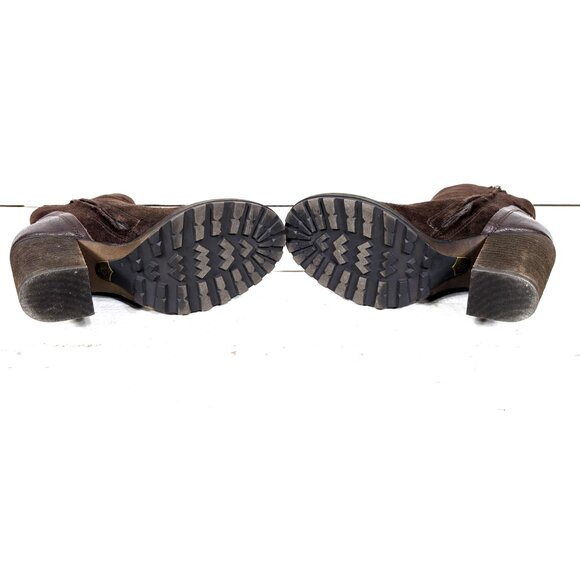 Brown suede leather chunky heel ankle boot - Picture 8 of 9